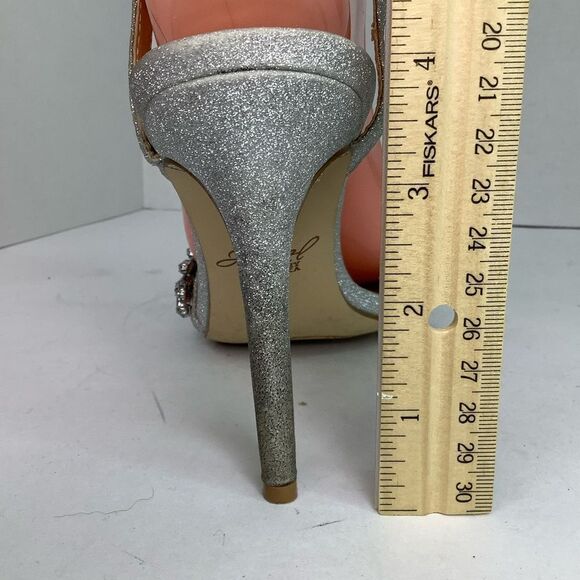 Badgley Mischka Jewel Embellished Silver Glitter High Heel Sandals Women's 7 - Picture 11 of 12
